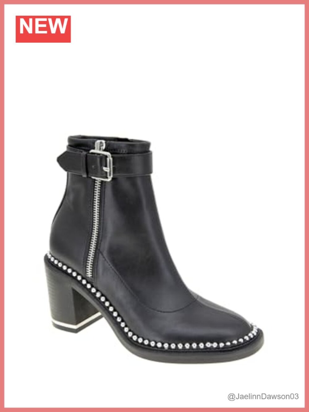 Ankle Bootie Block Heel PU Leather Ball Chain Detail Zip